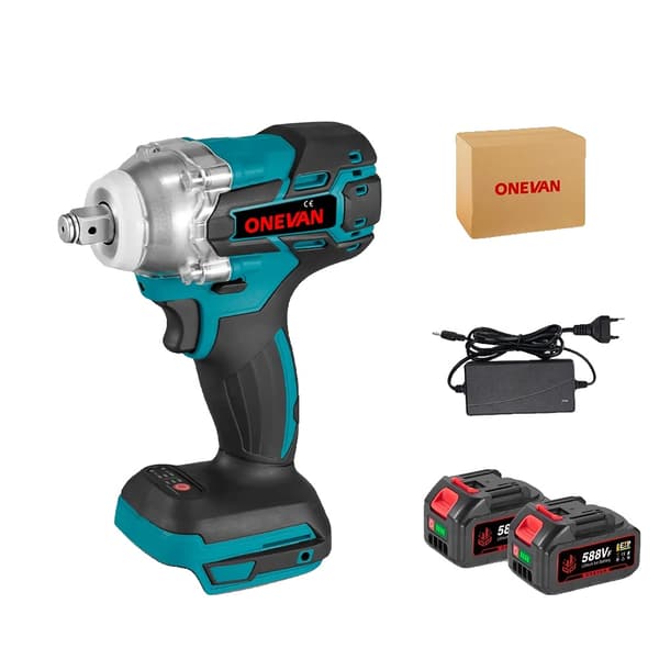 Borstlös elektrisk skruvdragare, hög vridmoment 520N.M, 0-4200 RPM hastighet,2 Batteri Set