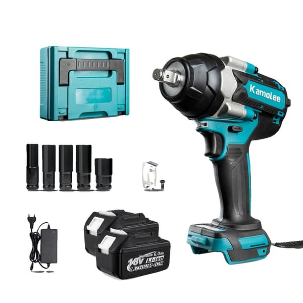 Elektrisk Slagnyckel, 1800 N.m Vridmoment, 7200 rpm Hastighet,2x6.0Ah Batteri Plast, EU