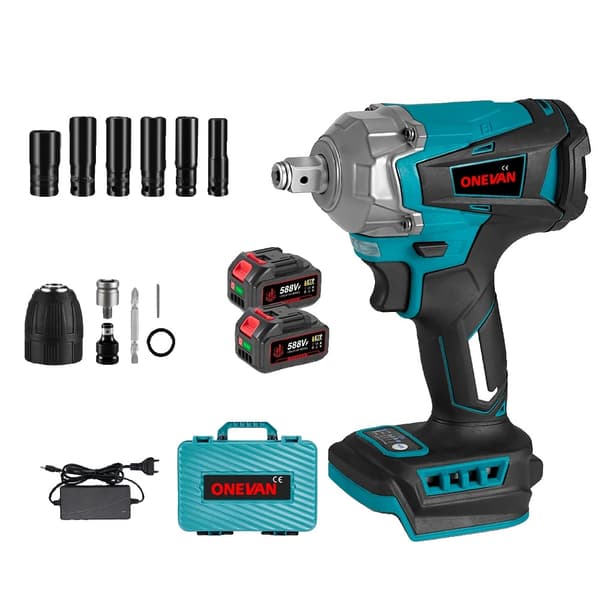 Elektrisk Slagnyckel, 1200 N.m Vridmoment, 18V Borstlös Motor,2Batteri-12st Set B
