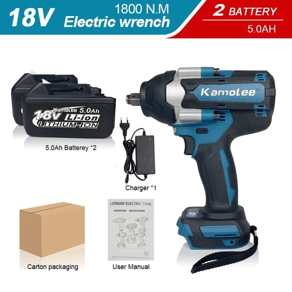 Elektrisk Slagnyckel, 1800N.m Moment, 7200rpm Hastighet,EU, Två batterikartonger