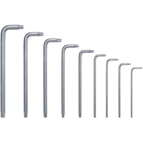 Bosch 9-delad Torx-nyckelsats (multifunktionsnycklar av S2-stål TX8-TX40 långsida, rostfri yta, förvaringsskena)