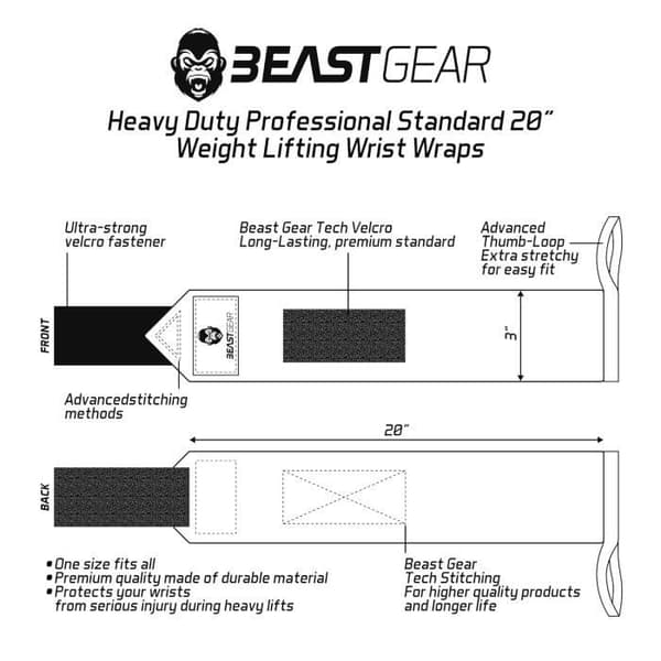Beast Gear Wrist Wraps Support Band för tyngdlyftning, bodybuilding, gymnastik, bodybuilding, Crossfit Long Support