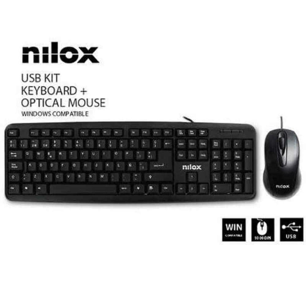Tangentbord och Mus Nilox USB Svart