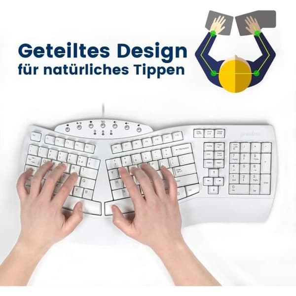 USB-tangentbord - PERIXX - Periboard-512 - QWERTZ Tyska - Ergonomisk - Vit