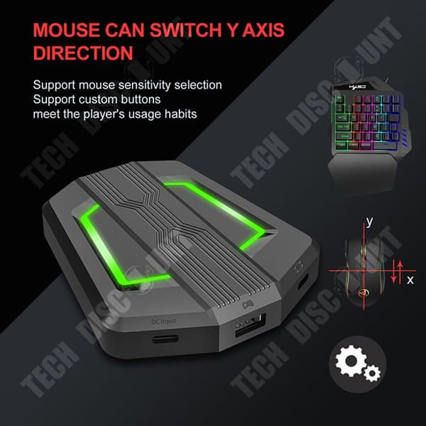 TD® P Converter för enhandsspeltangentbord och -mus, trådbunden med handledsstöd, dedikerad RGB-bakgrundsbelysningseffekt