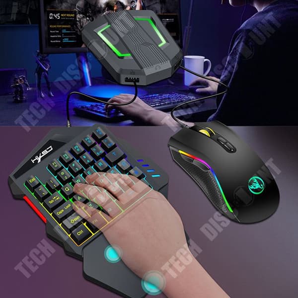 TD® P Converter för enhandsspeltangentbord och -mus, trådbunden med handledsstöd, dedikerad RGB-bakgrundsbelysningseffekt