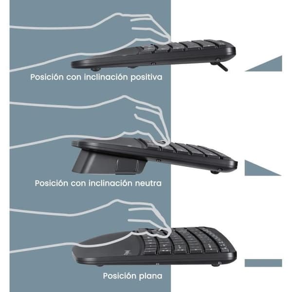 Ergonomiskt tangentbord - PERIXX - Periduo-606 - Kompakt trådlös - Vertikal mus - Justerbart handledsstöd