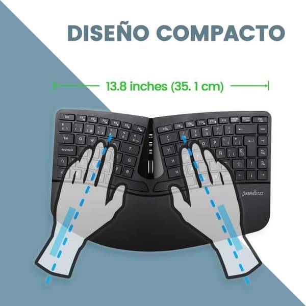 Ergonomiskt tangentbord - PERIXX - Periduo-606 - Kompakt trådlös - Vertikal mus - Justerbart handledsstöd