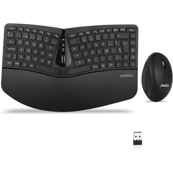 Ergonomiskt tangentbord - PERIXX - Periduo-606 - Kompakt trådlös - Vertikal mus - Justerbart handledsstöd