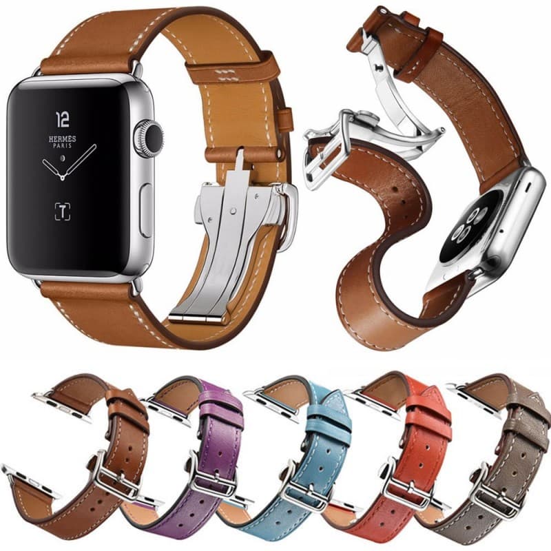 Apple Watch 42mm Läder Armband med Fjärilsspänne