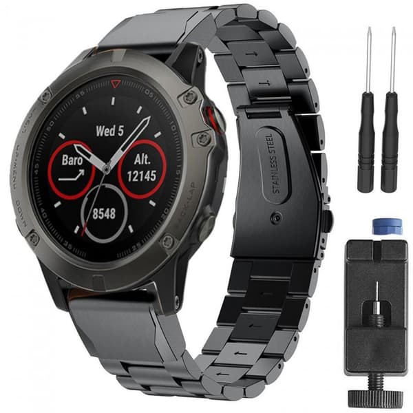 Armbånd RSF stål Garmin Fenix 3 / 5X / 5X Plus - Svart