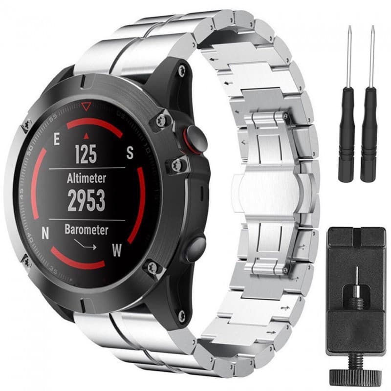 Double Row RSF stål Garmin Fenix 3 / 5X / 5X Plus - Silver