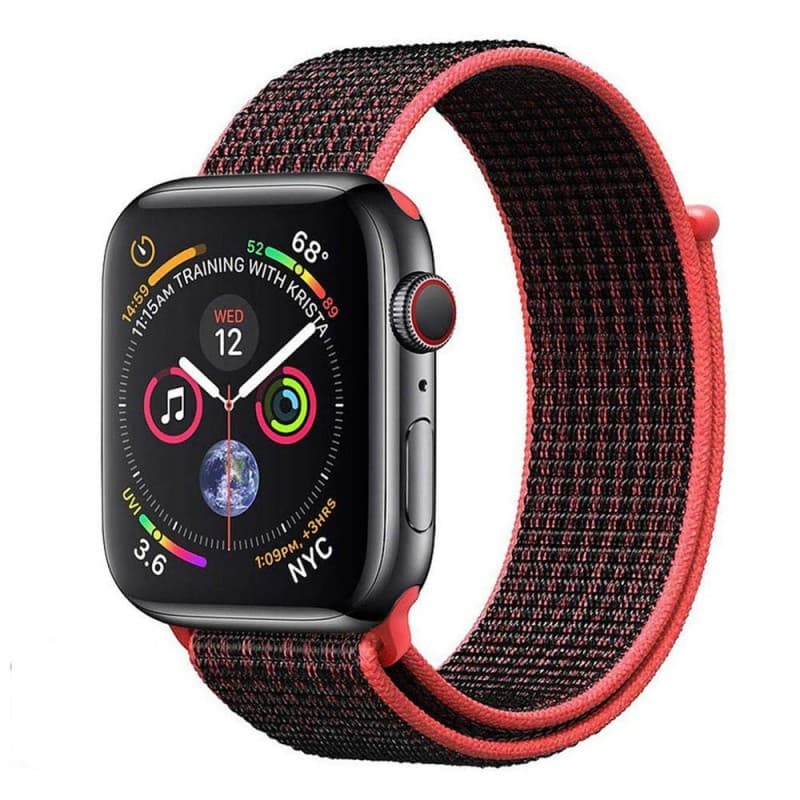Apple Watch 4 (44mm) Nylon Armband - Svart/röd