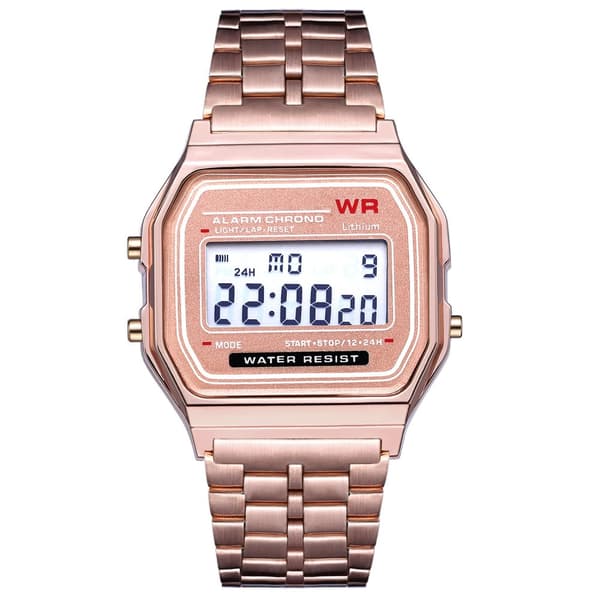 Digital Vintage Retro Clock Wristwatch Rose Gold Metal LCD