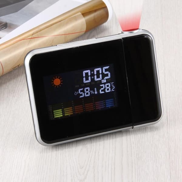 LED Projektor väckarklocka med väderstation / kalender