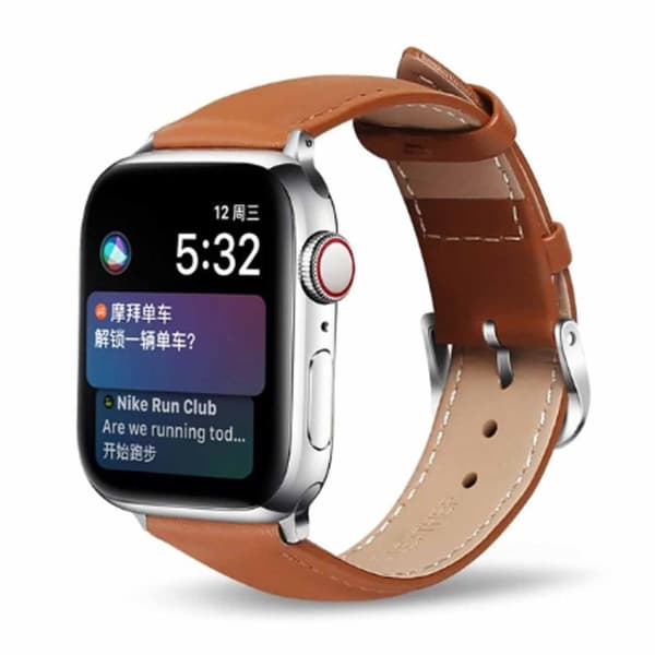 Apple Watch 42/44/45 1/2/3/4/5/6/7/katso ruskea nahkaranneke