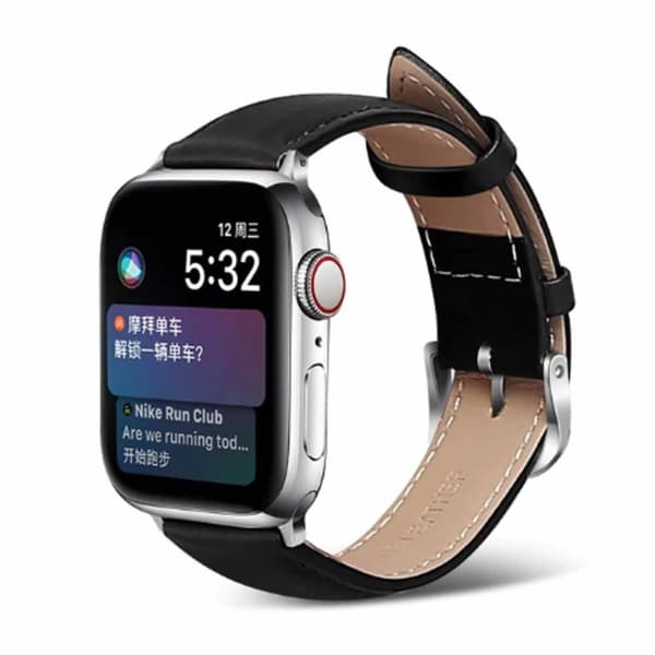 Apple Watch 42/44/45/49 1-8/SE/Ultra Svart Läderarmband Skinn