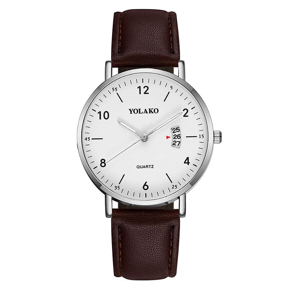 Klocka stilren med datum och läderarmband - Flera färger