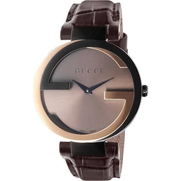 Gucci YA133304 Lukko-G mustat renkaat Ruskea nahka naisten kello