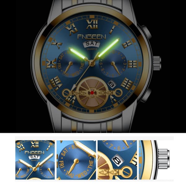 Armbandsur med självlysande visare - Svart armband med silvrig ram och svart bakgrund