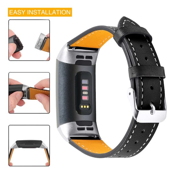 INF Fitbit Charge 3/4 armband Läder Svart