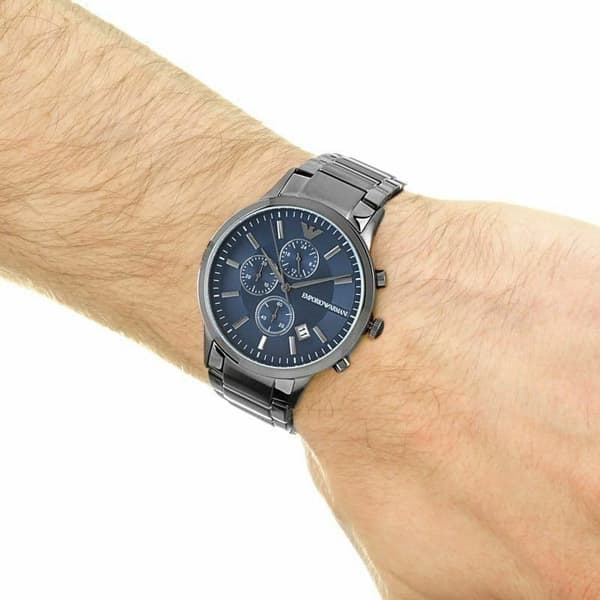 Emporio Armani AR11215 Chronograph Blue Dial Gunmetal Strap Men's Watch