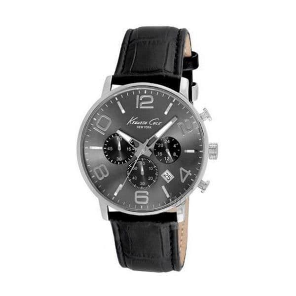 Klocka - Herr - 42 mm - Läder - Spänne - Kvart - Grå och Vit