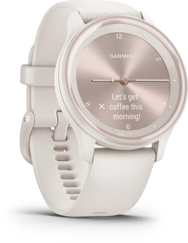 Garmin Vivomove Sport Hybrid -älykello - Oikeat kädet - Piilotettu kosketusnäyttö - Yhdistetty GPS - Ivory/Peach Gold