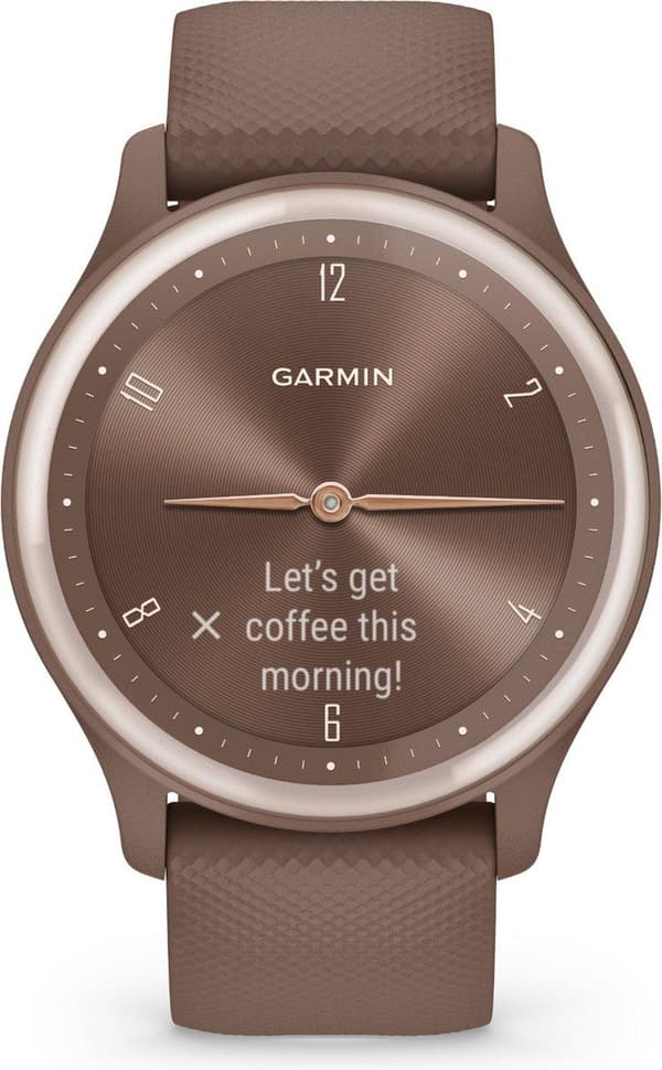 Garmin Vivomove Sport Hybrid smartwatch - Rigtige visere - Skjult berøringsskærm - Tilsluttet GPS - Kakao/ferskenguld