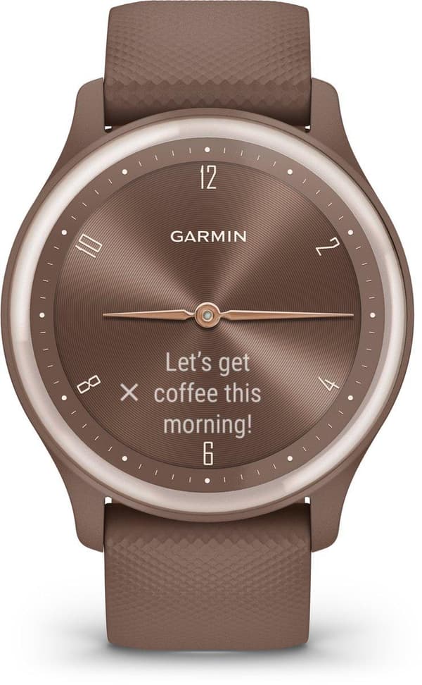 Garmin Vivomove Sport Hybrid smartwatch - Rigtige visere - Skjult berøringsskærm - Tilsluttet GPS - Kakao/ferskenguld Elfenben