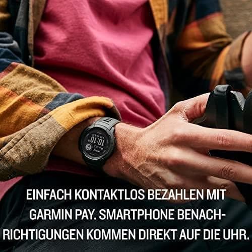 Garmin Instinct 2 Solar - 45 mm - kulsort - sportsur med bånd - silikone - håndledsstørrelse: 135-230 mm - monokromatisk - 32MB - Bluetooth, ANT+ - 53