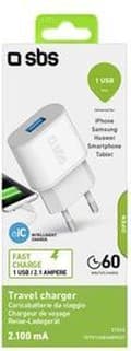 Miniatyrbillede 4 af 4: SBS Mobil 1-Port USB A Hjemmeoplader 2.1A - Hvid