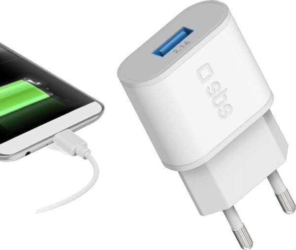 SBS Mobil 1-Port USB A Hjemmeoplader 2.1A - Hvid