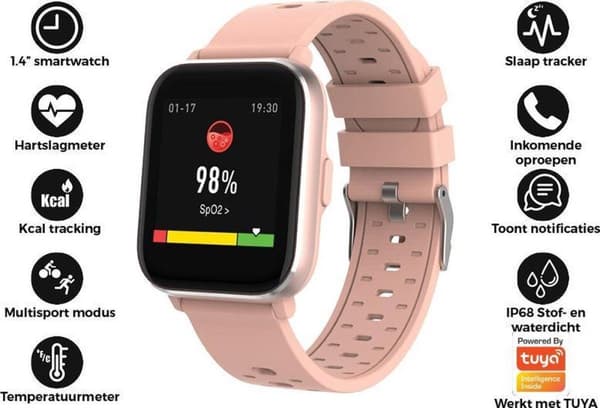 Denver Smartwatch - Let at returnere knap - Skridttæller - Ring/SMS - TUYA app - Søvnaktivitet - Puls, Blodtryksmåler, Sportstilstand - IP68 - SW164 -