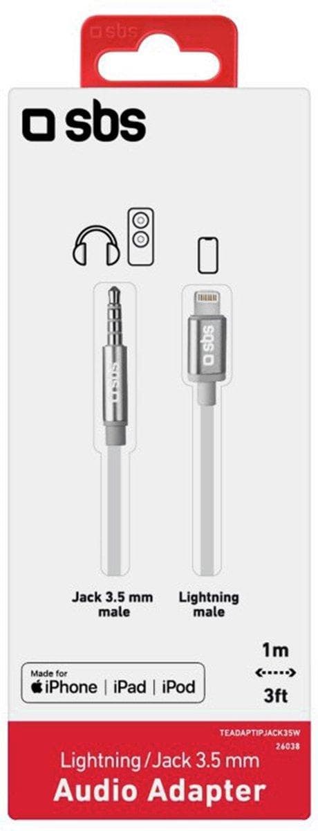 SBS TEADAPTIPJACK35W - Kuulokeadapteri - USB-C uros-stereo-miniliitin naaras - 15 cm - valkoinen - Apple iPhonelle (Lightning)