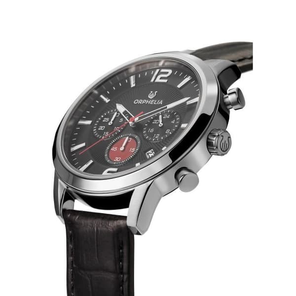 ORPHELIA Herrklocka - Kvarts - Kronograf - Svart läderarmband - OR81802
