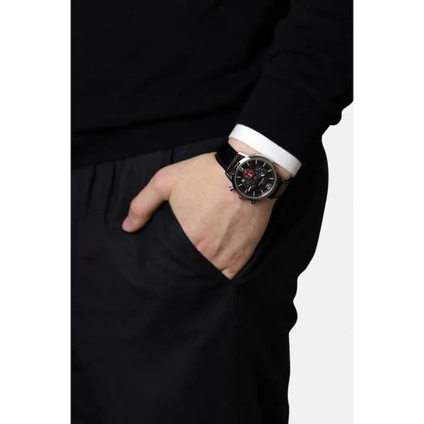 ORPHELIA Herrklocka - Kvarts - Kronograf - Svart läderarmband - OR81802