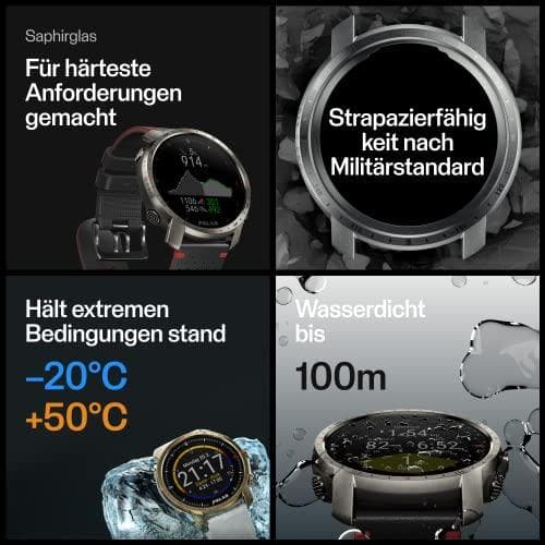 Polar Grit X Pro - Titan - Rannekellolla varustettu urheilukello - rei'itetty nahka - harmaa - Rannekkeen koko: M/L - Näyttö 3cm (1,2") - Bluetooth -