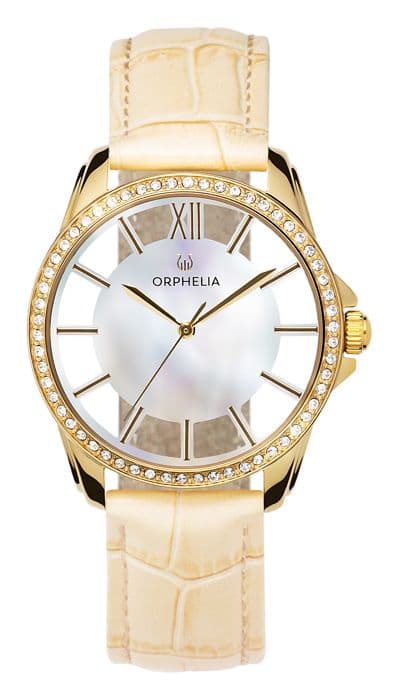 ORPHELIA - Damklocka - Kvarts - Analog - Läderarmband - Gul - OR11807