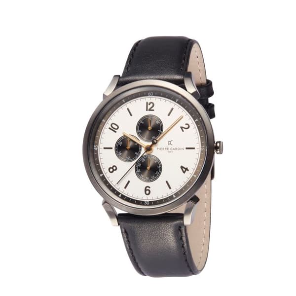 Pierre Cardin Herr Quartz Multi-Dial svart läderklocka CPI.2040