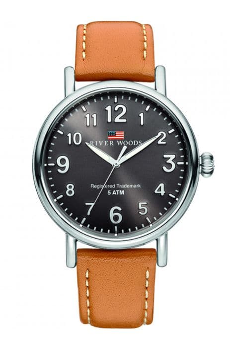 River Woods Analog Quartz Movement Läderklocka för män RW420006