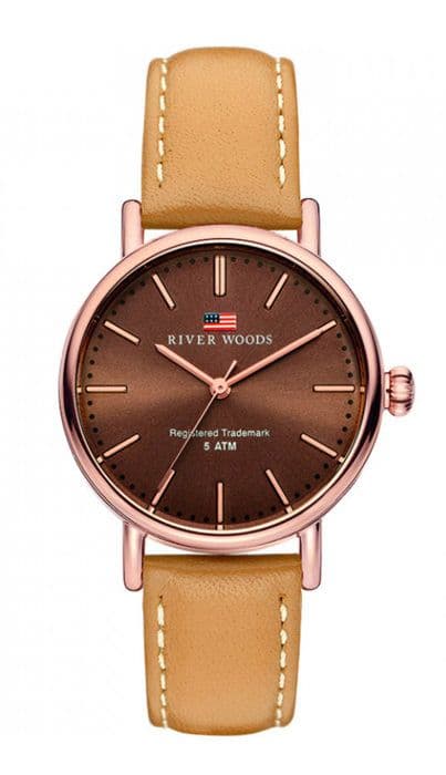 River Woods-Analog Quartz Movement Läderklocka för kvinnor - RW340019