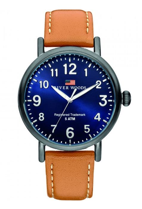 River Woods Analog Quartz Movement Läderklocka för män RW420014