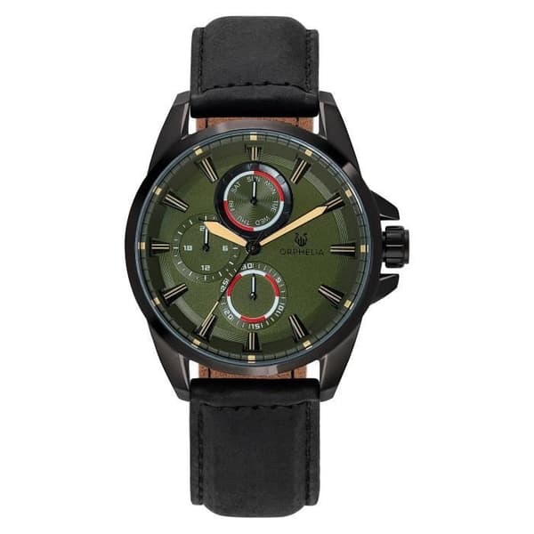 ORPHELIA Herrklocka - Kvarts - Multitavlor - Svart läderarmband OR71901