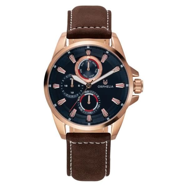 Montre pour hommes ORPHELIA Quartz à multi-cadrans avec bracelet en cuir marron OR71902