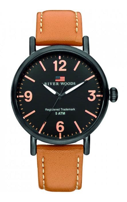 River Woods-Herr Analog Quartz Movement Läderklocka - RW420036