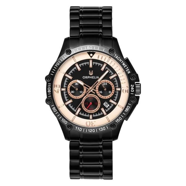 ORPHELIA Herrklocka - Kvarts - Kronograf - Armband i rostfritt stål - Svart - OR82812