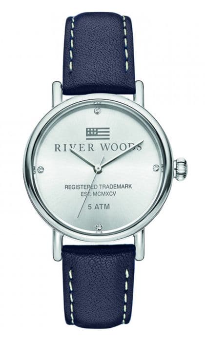 Damklocka - River Woods - RW340037 - Blått läder - 34 mm - Vattentät 5 bar