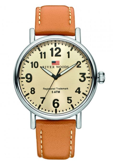 River Woods Analog Quartz Läderklocka för män - RW420017