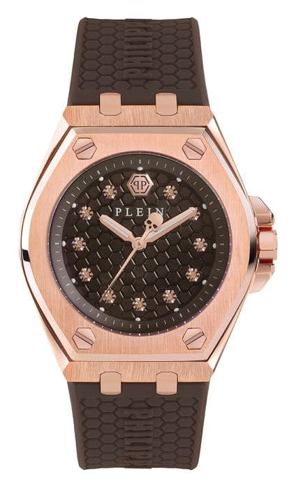 Philipp Plein Watch - Dam - PWJAA0422 - Brun silikon - 38mm - 10mm - Ip-rosé - Kvarts - Analog